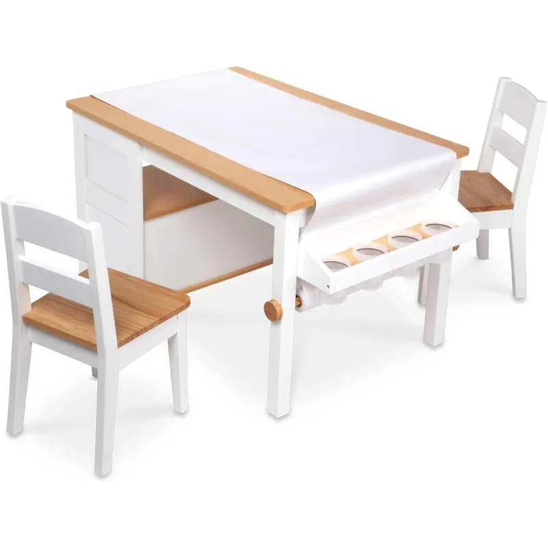 Conjunto de mesa e cadeiras artísticas de madeira - branco - mesa e cadeiras artesanais para crianças, móveis infantis