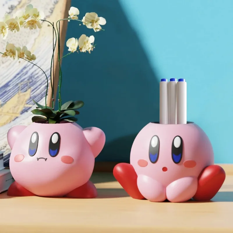 Kirby Pen Holder Anime Desktop Storage Box Cartoon Statue Anime Figure Porch Table Ornament Desk Decoration Kids Holiday Gifts