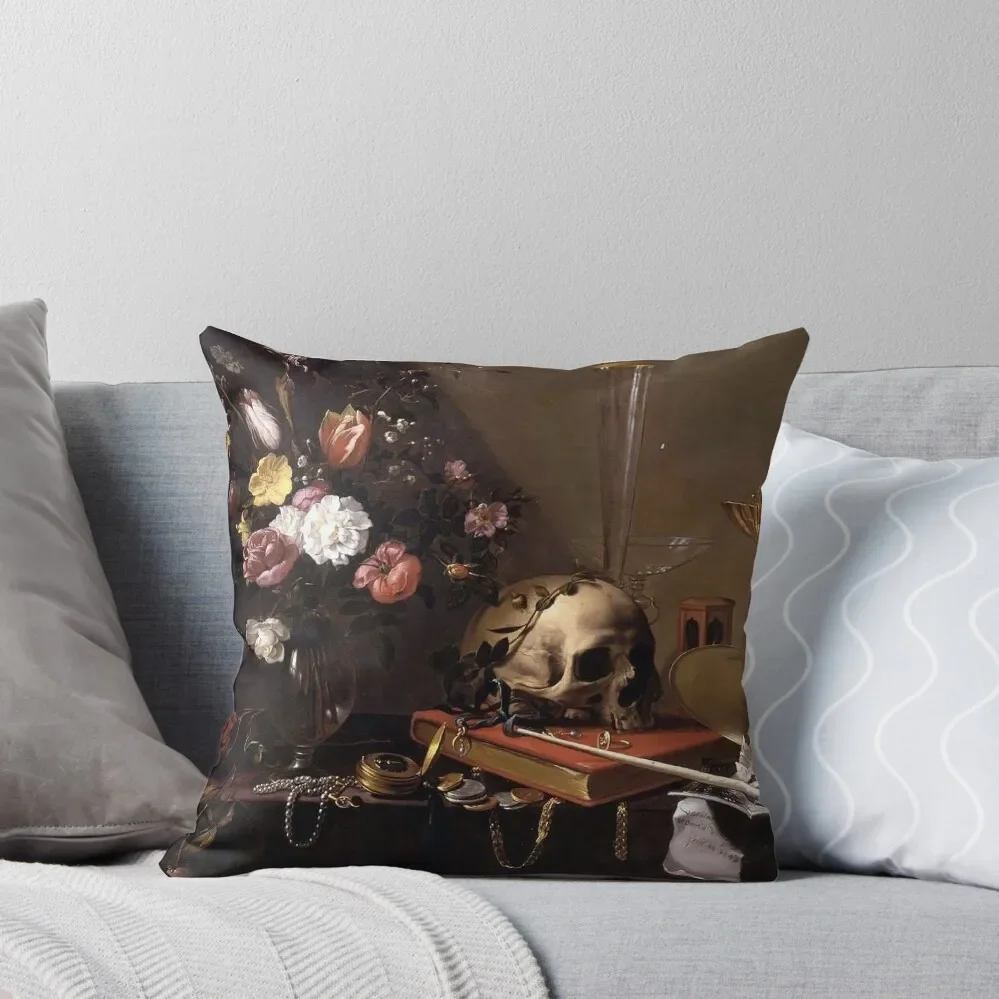 

Vanitas - Still Life with Bouquet and Skull - Adriaen van Utrecht Throw Pillow autumn pillowcase Throw Pillow pillow