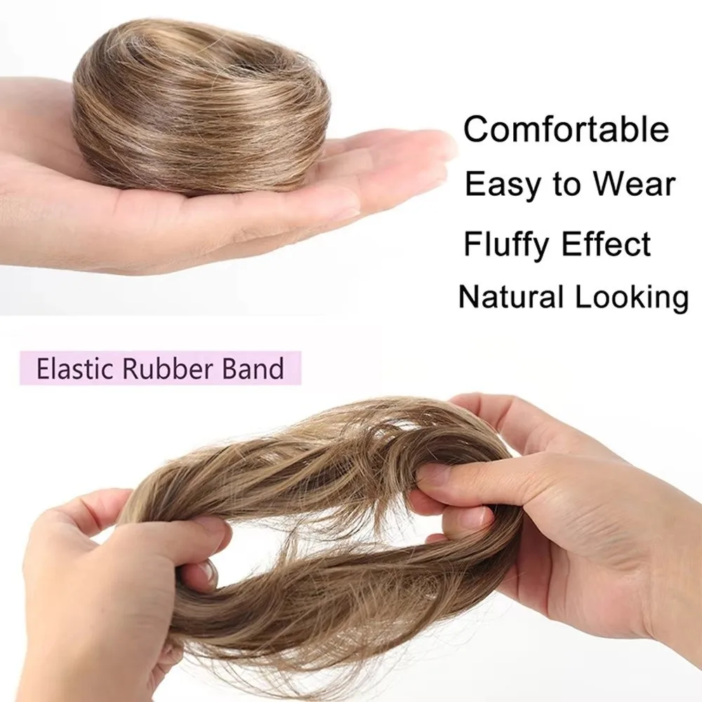 New Fluffy Messy Bun Scrunchies Straight Hair Golden Brown Hair Bun Elastic Synthetic Straight Scrunchie Updo Hairstyle