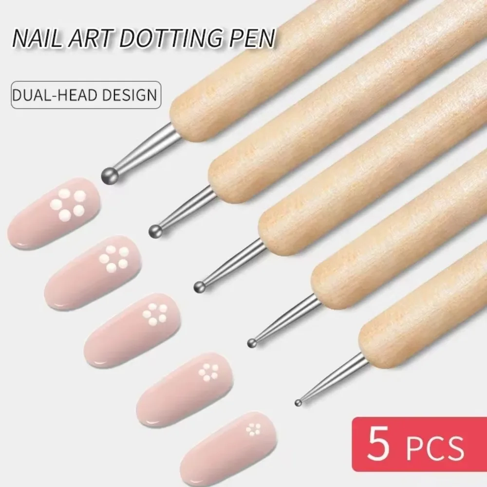 5Pcs Dual-End Wooden Nail Dotting Pen Set, Marbleizing Manicure Tools for Nail Art Design & Painting