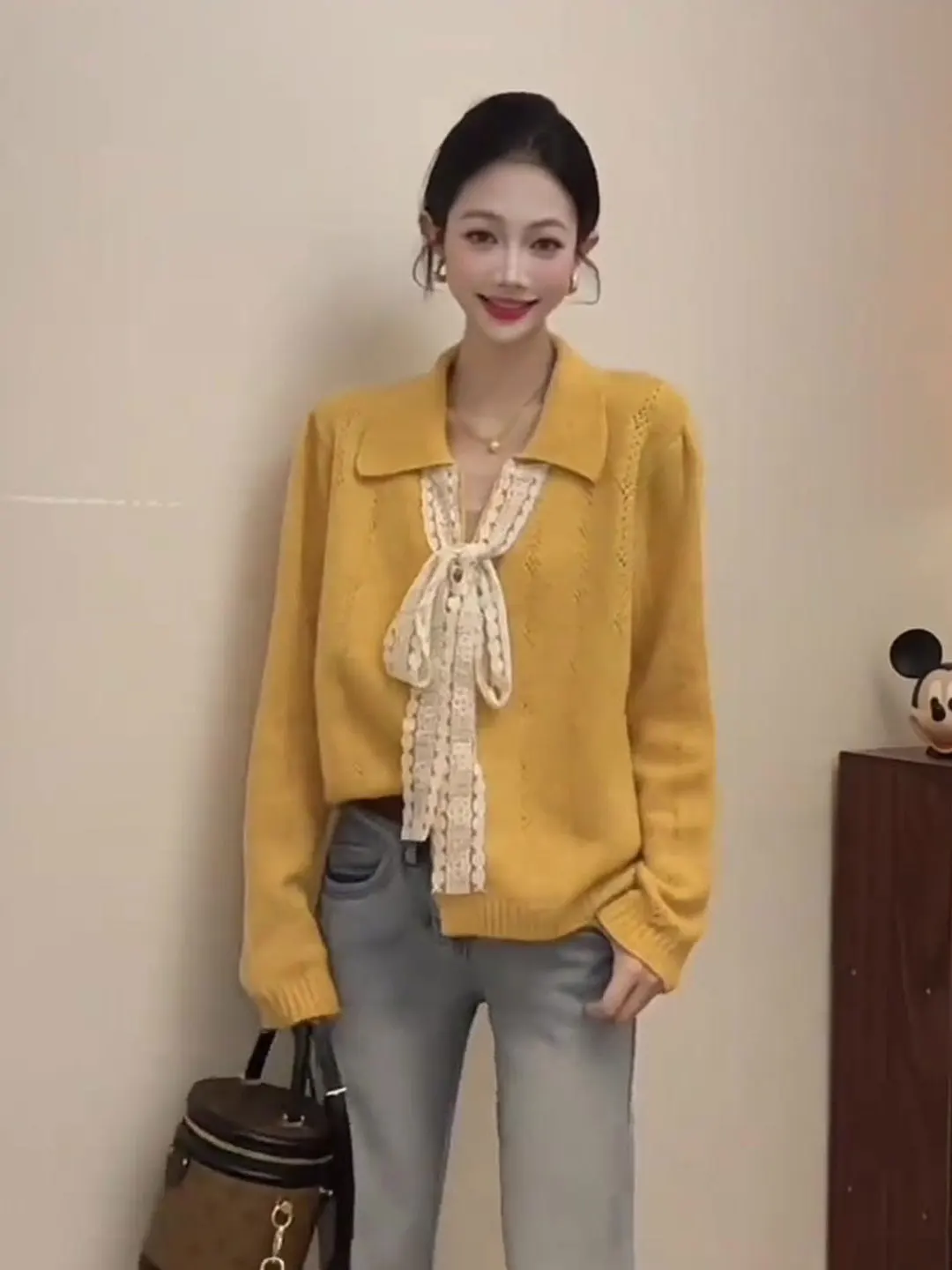 

Шикарный кружевной свитер с узлом, кардиган, женский ранний осенний ленивый элитный свободный вязаный верх, удобный длинный све