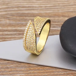 Nidin New Design Copper Zircon Geometric Cuff Adjustable Ring Fashion Statement Women Charm Jewelry Fine Wedding Party Gift