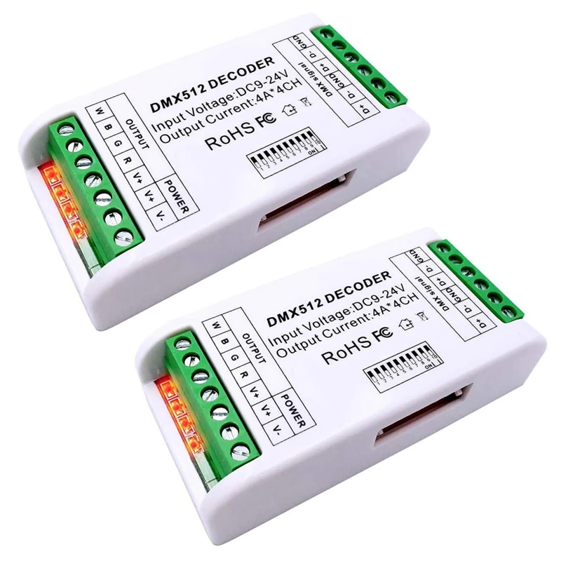 

2X Mini 4 Channel DMX RGBW Decoder 16A RGB RGBW Strip Controller DMX 512 Dimmer Driver For LED Strip Lights DC9-24V