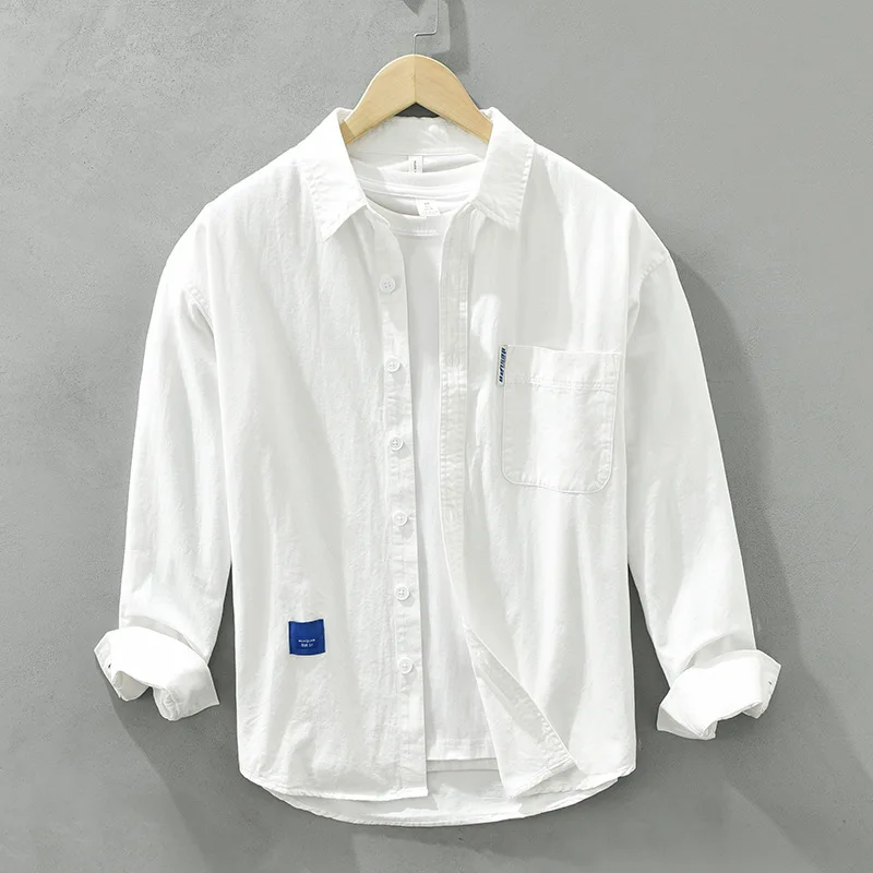 100% Cotton New in Shirts for Men Spring Daily Casual Fresh Shirt Loose Lapel Long Sleeves Button Up Shirt Men Simple Tops Youth