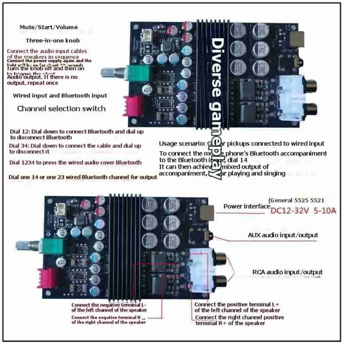 AA80 TPA3221 Double Channel Digital Power Amplifier 120W+120W 12V-32V Stereo Module with Preamplifier Tone Control Module