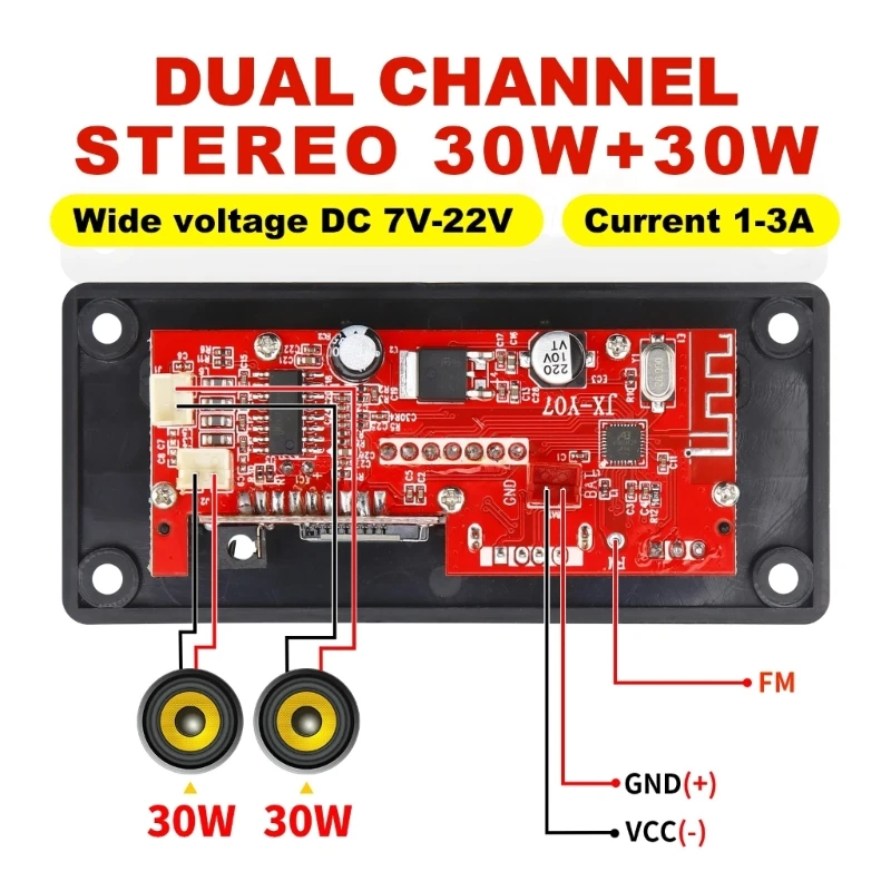 Multiple Format MP3 Decoders Board for Car with 2x30W Amplifier & Remote Control