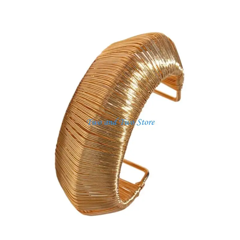 HX6F Versatile Open Geometric Bangle Metallic Finish Bracelet Unisex Accessory Gift