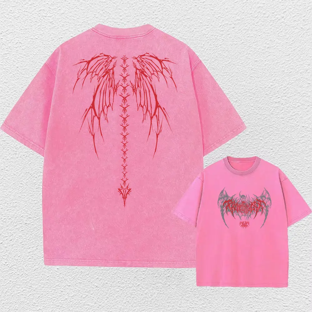 Y2K Vintage Washed Tshirt Men Women Hip Hop Summer Skeleton Print T-Shirt Harajuku Streetwear Casual Cotton Loose Top Tee