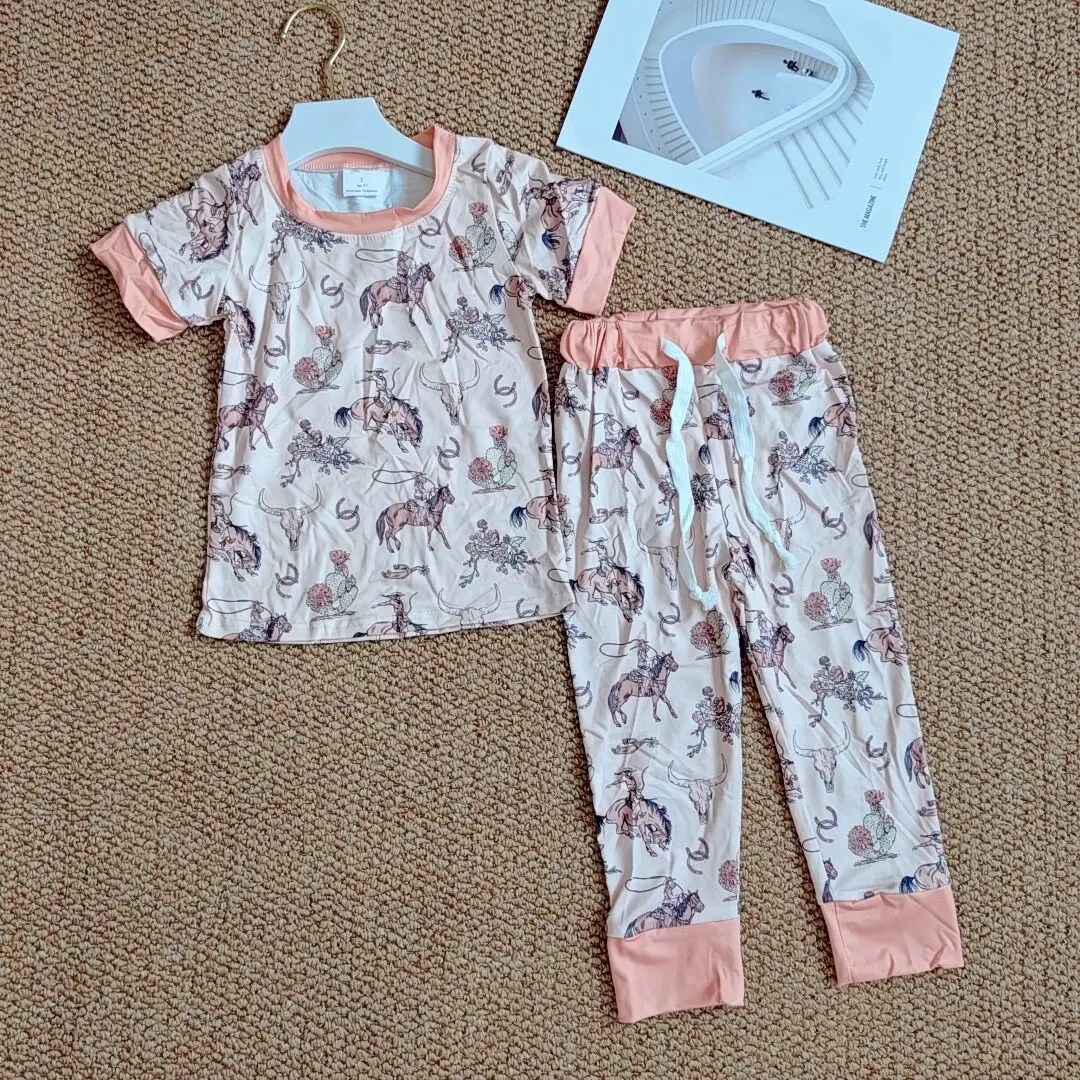 

9.16 Wholesale Summer Western Boutique children clothing Baby Boys Rodeo Cow Skull Tee Shirt Pants Pajamas Clothes Sets