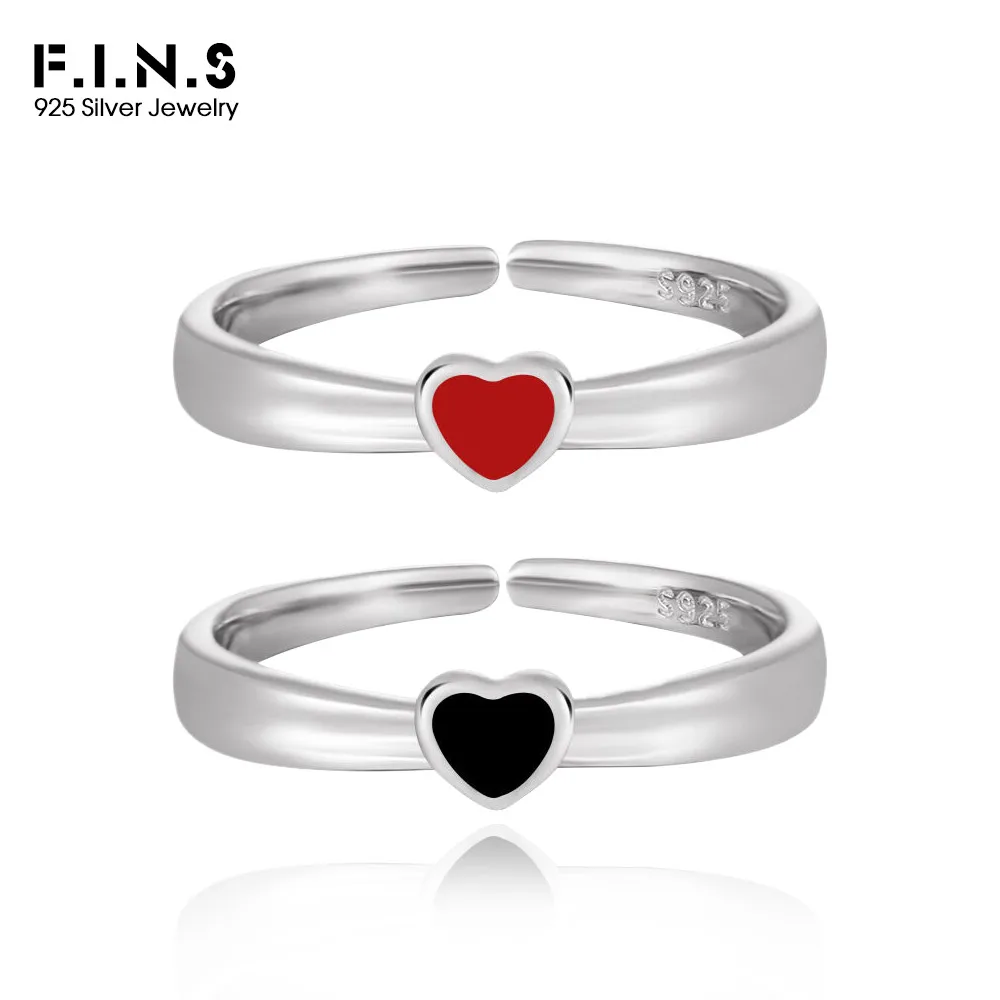 

F.I.N.S Черное кольцо с каплей в форме сердца S925, кольцо из стерлингового серебра, простое кольцо в форме сердца, указательный палец, ювелирные украшения, женские аксессуары