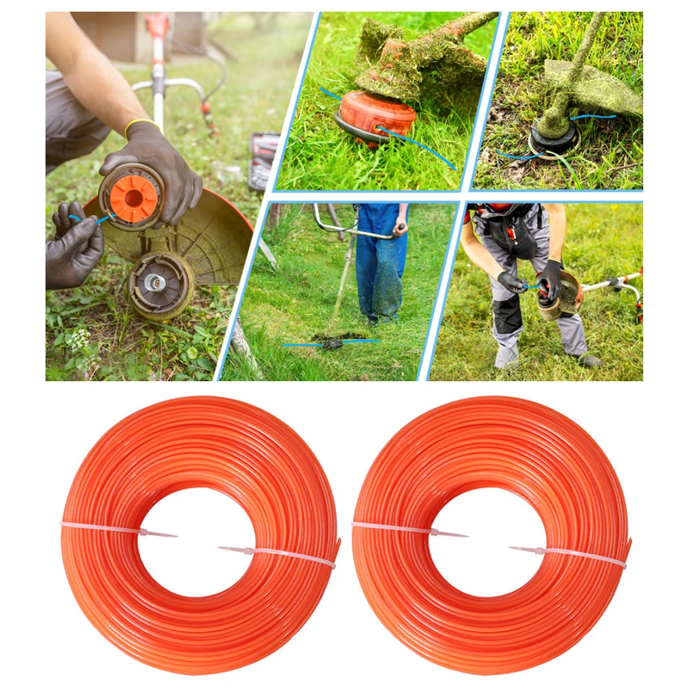 2Pcs Low Noise Nylon Trimmer Line 1.6mm Orange Round Mowing Nylon Grass Trimmer Rope Cord Line Wire Lawn Mower Accessory