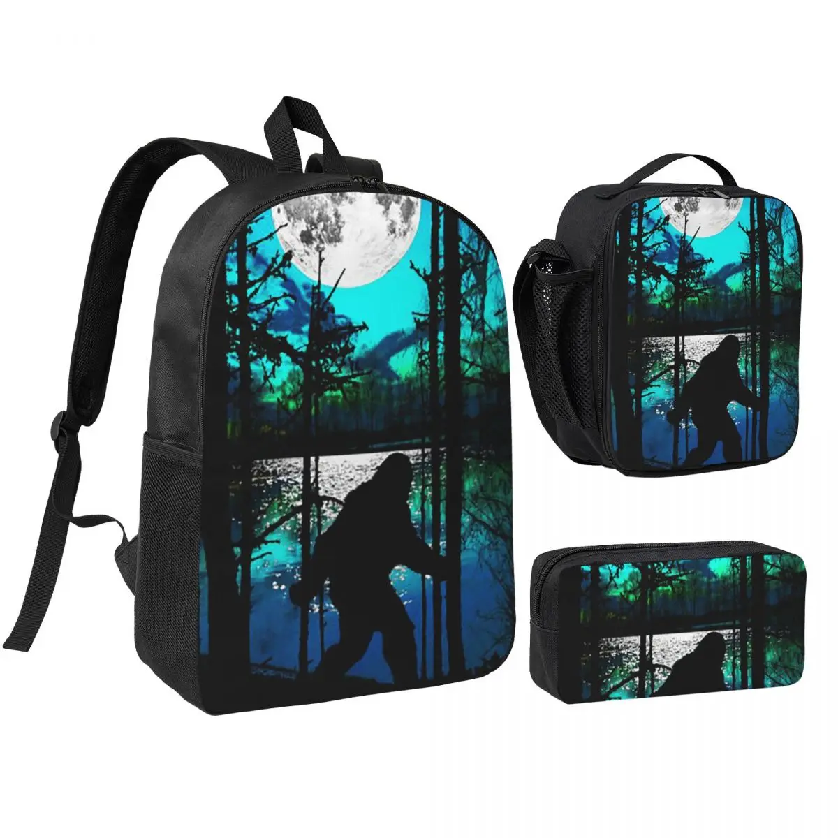 Bigfoot Standing In The Middle Of A Lake Backpack Boys Girls BookBag School Bag Shoulder Bags 3ps Lunch Bag Pencil Case