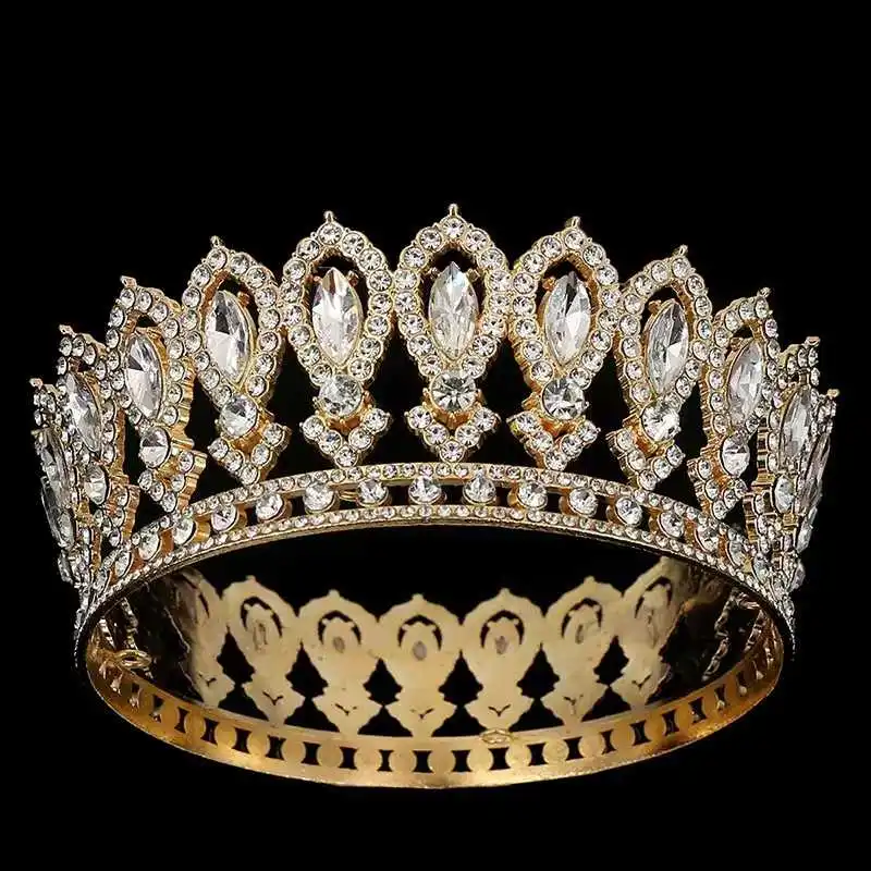 Full Round Colorful Beauty Pageant Crowns Baroque Circular Large Crown Tiaras Bride Headband Accessories Tiara Crown image 5