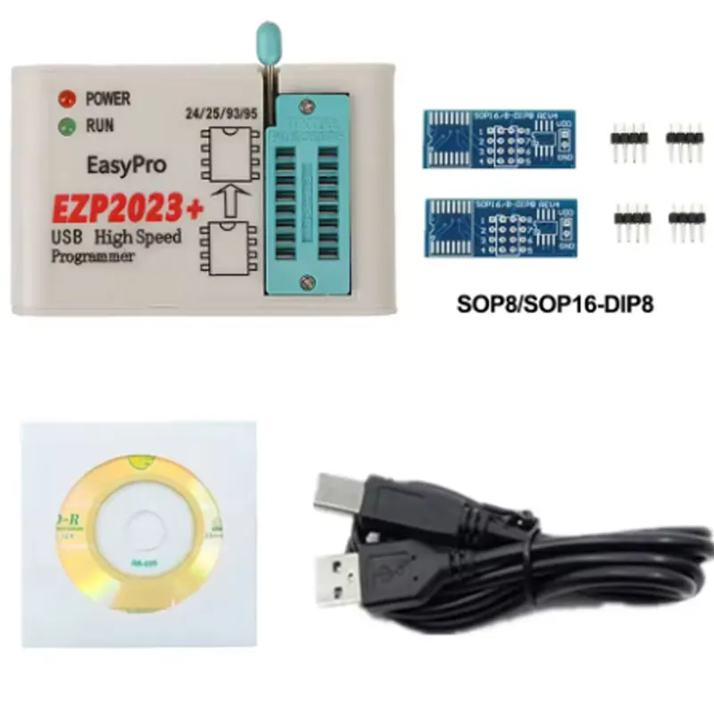 مبرمج USB SPI عالي السرعة EZP2023 + 12 محولًا يدعم 24 25 26 93 95 EEPROM 25 شريحة Flash Bios أفضل من EZP2019
