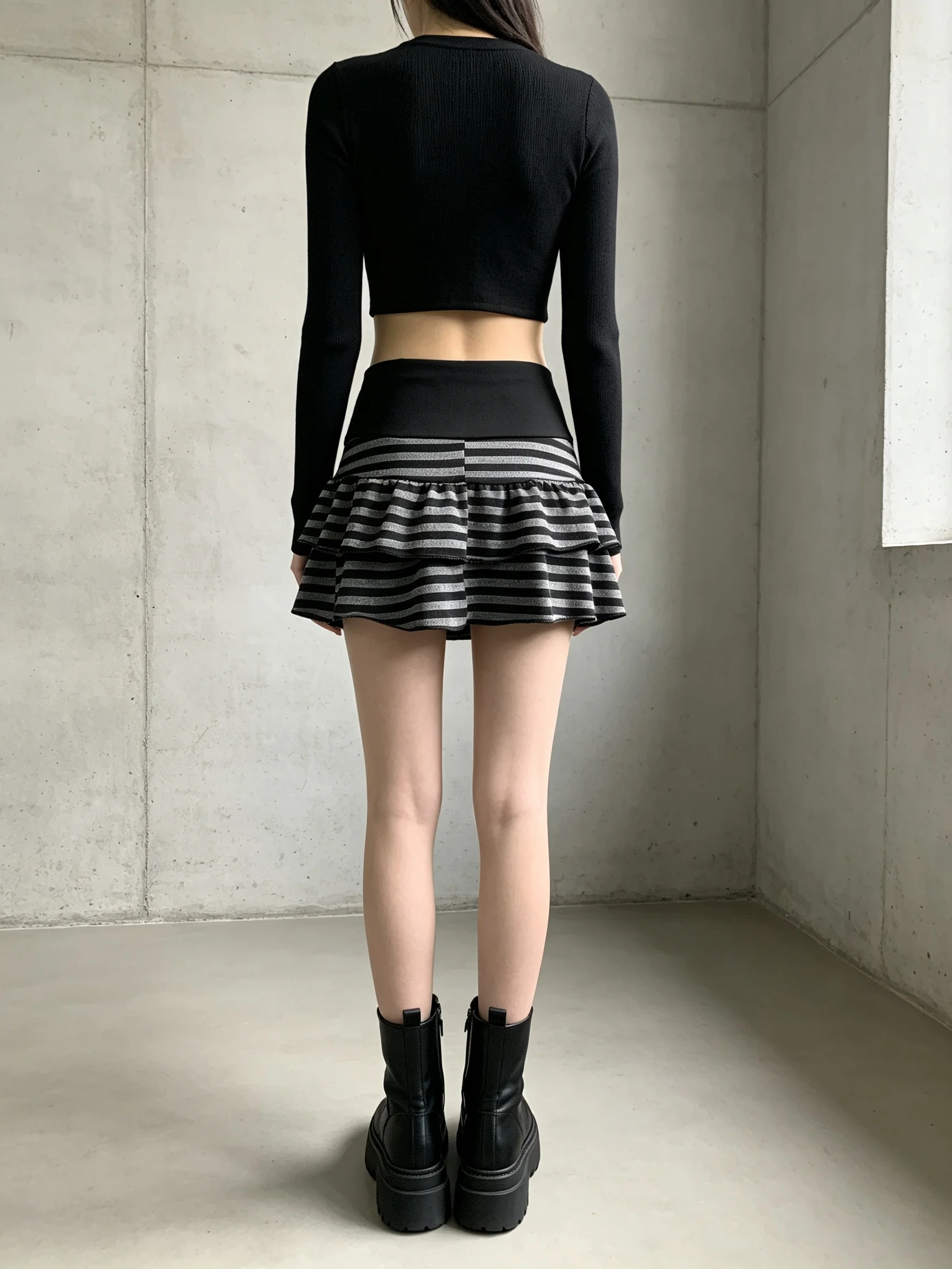 Y2K Millennium Striped Cake Short Skirt for Women with Rivet Waist Splicing and Lotus Leaf Edge Punk Spicy Girl Short Skirt