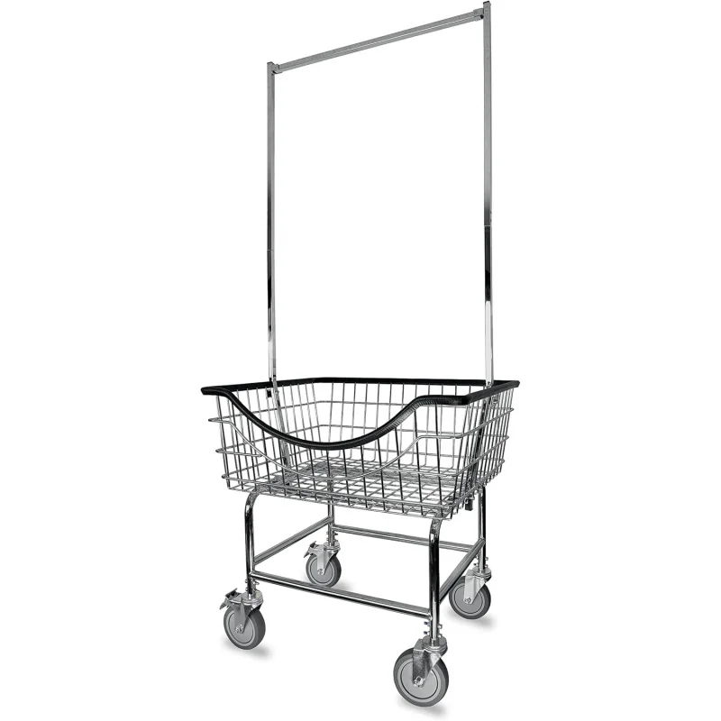 

2026 New：Big Commercial Laundry Cart with Dual Pole Rack 3.25 Bushels (Commercial Grade)