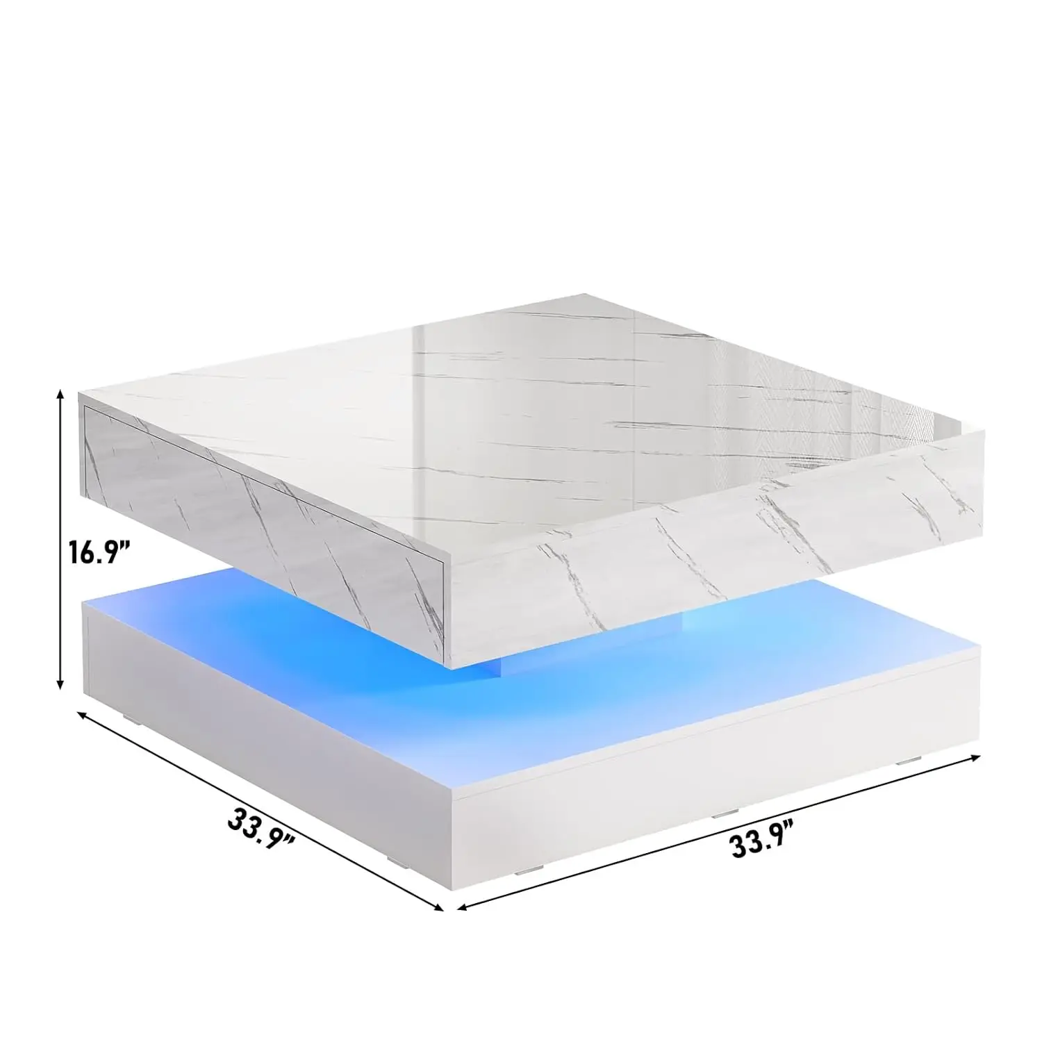 #33.9in LED Coffee Table Storage High Gloss Black Square 2 Drawers Double-Layer Living Room Office Furniture, Customized