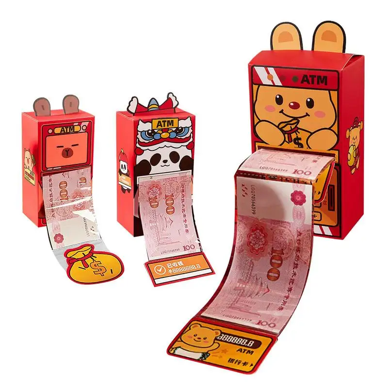 Chinese New Year Red Envelopes 2025 New Year Cash Pull Atm Shape Money Box Assembled Money Holder Lunar New Year Lucky Money