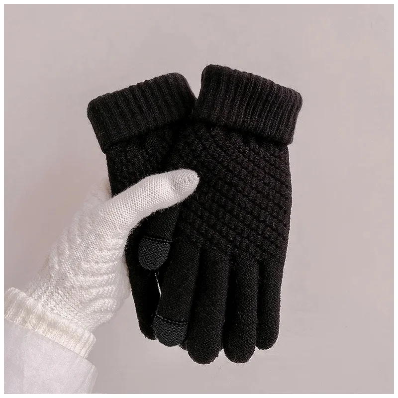 Stretch Knit Mittens Windproof Warm Winter Gloves for Women Men Wool Full Finger Guantes Female Crochet Glove