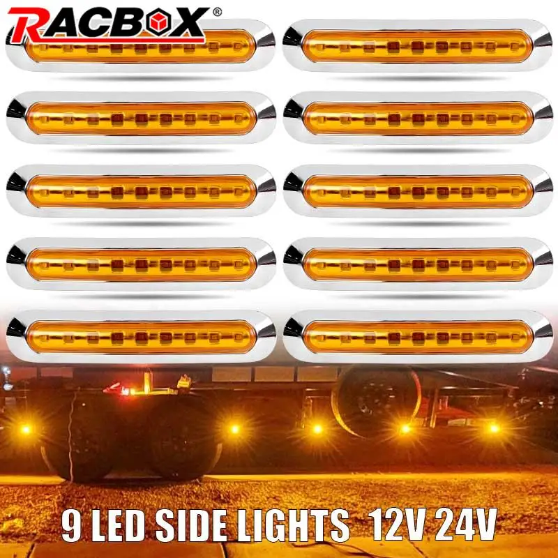 9LEDS Truck Trailer LED Side Marker Indicator light Car Signal Brake Rear Warning Tail LED lamp 12V 24V for Lorry van RV Tractor