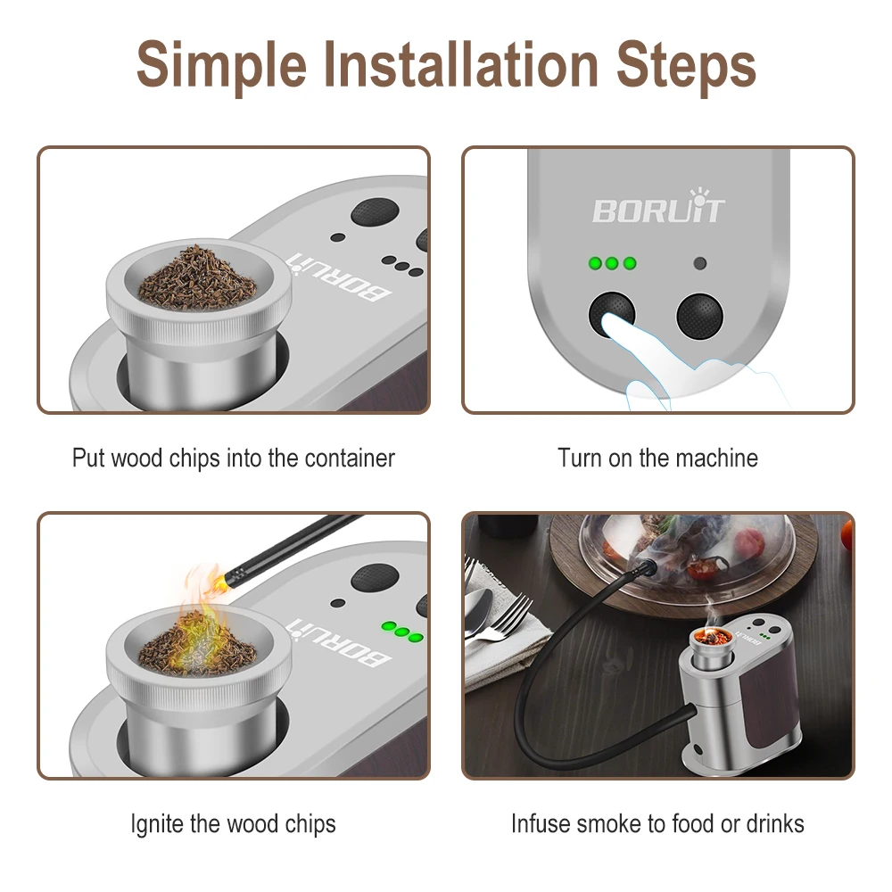 BORUiT Rook Infuser Type-C Oplaadbare Voedsel Drinken Koude Rook Generator Bar Draagbare Moleculaire Keuken Roken Pistool Vlees BBQ