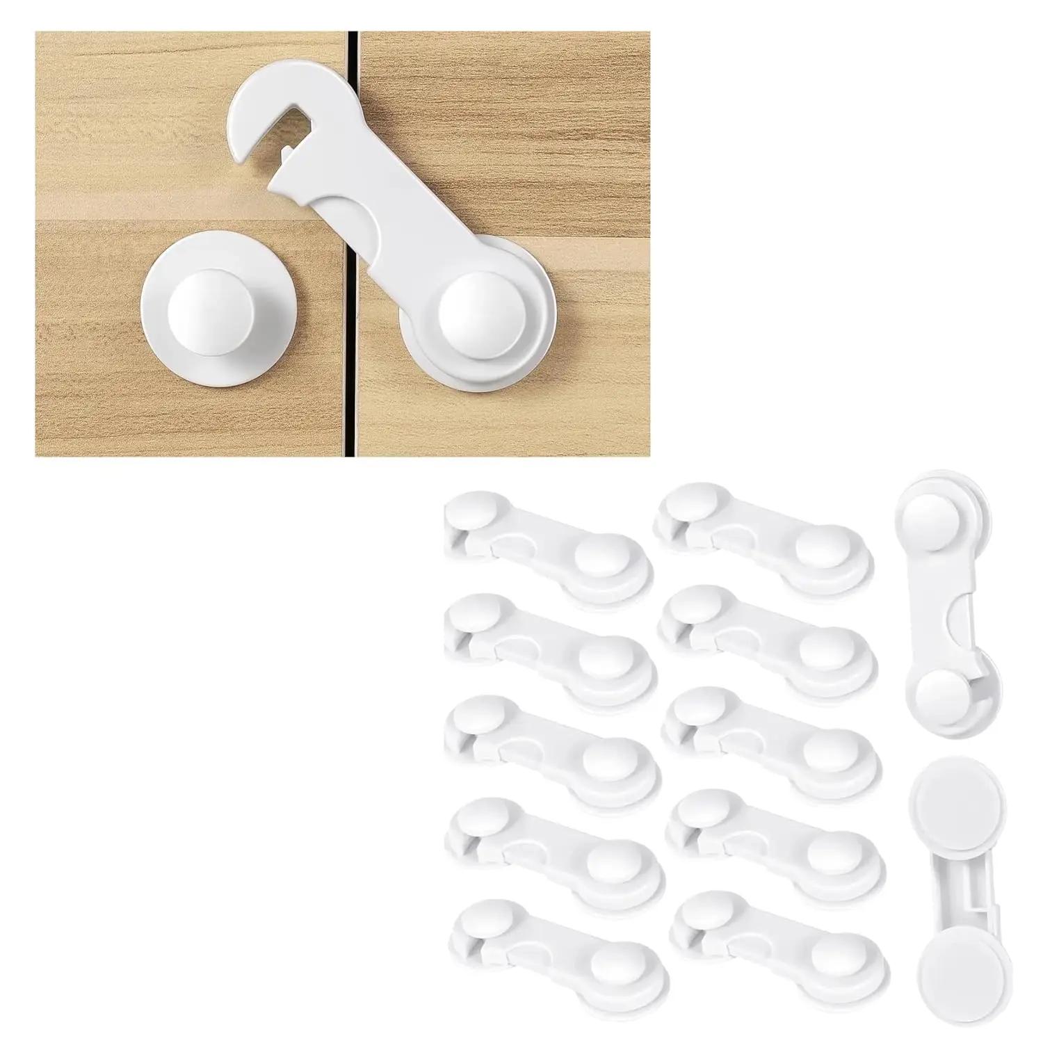 10 PCS Multi-Purpose Safety Lock for Baby & Kids Safety, Cabinet Locks with Adhesive for Drawer, Cupboards Fridge, Closet，Pantry