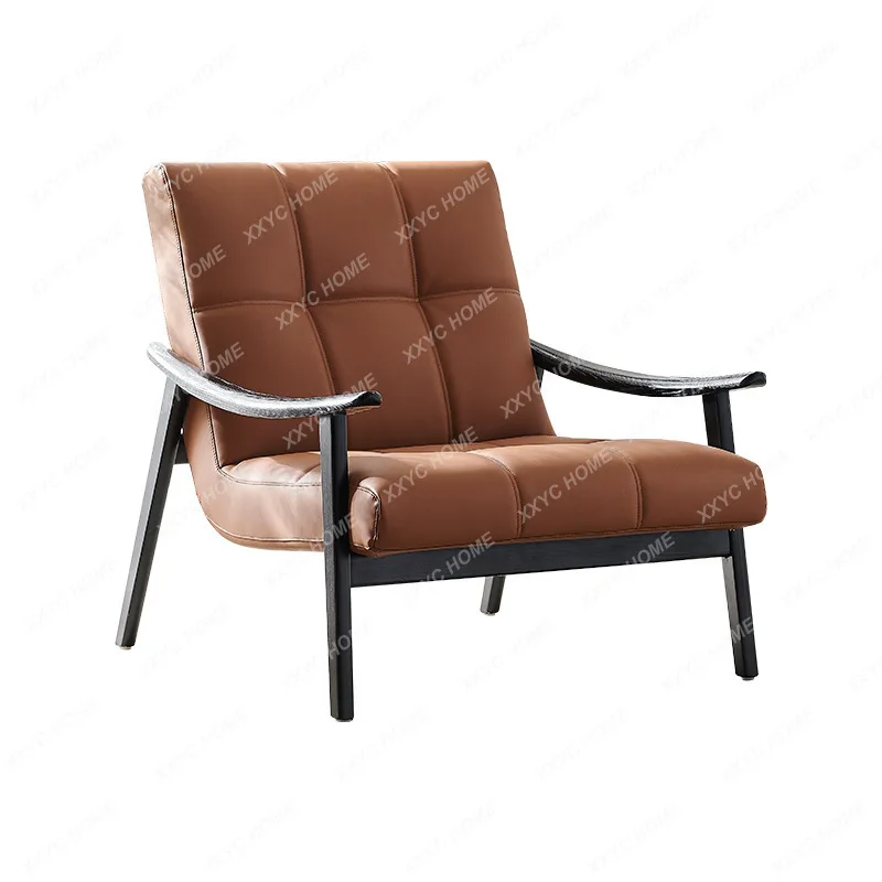 

Italian Minimalist Chair Finn Ash Wood Living Room Balcony Negotiation Leather Single Sofa Leisure Chair