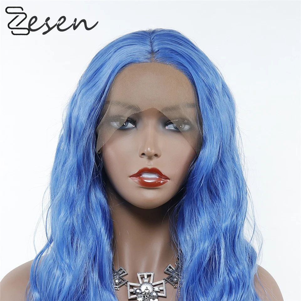 Light Blue Synthetic Lace Front Wig Wave Hair Lace Wigs Synthetic Silk Straight Natural Hair Wig Glueless Heat Resistant Wig