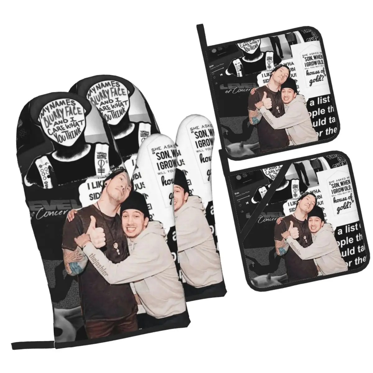 Twenty One Pilots Oven Mitts and Pot Holder Sets of 4 for Baking Kitchen Cooking Grilling Resistant Non-Slip Gloves