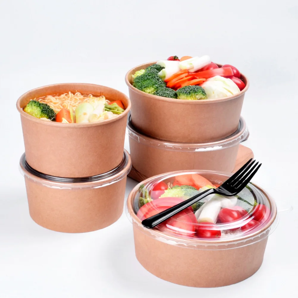 20/50Pcs 16/26oz Kraft Soup Bowls Food Storage Containers Paper Salad Bowls Kraft Paper Bowls With Lids Meal Prep Containers