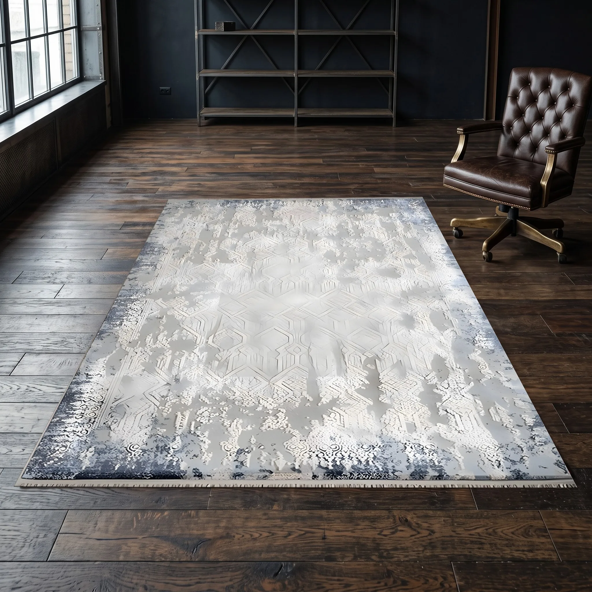 Light Gray Retro Gradient Rug Subtle Diamond Pattern Soft Velvet Living Room Bedroom Carpet