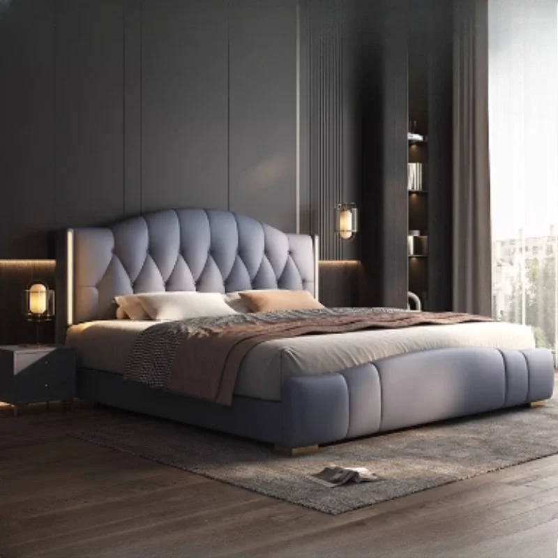 

Роскошная двуспальная кровать с декоративной рамой и современным изголовьем, деревянная, размера Queen, для спальни, мебель для спальни на 2 человека