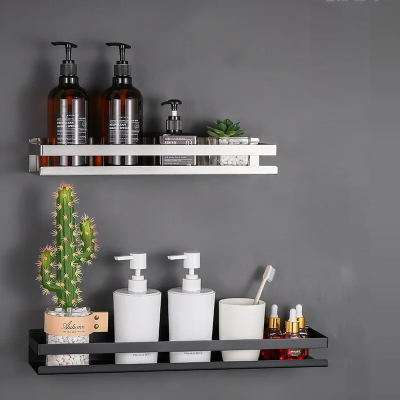 Stainless Steel Floating Shelf Bathroom Kitchen Shower Spice Makeup Rack Space-Saving Storage Organizer Corner Rectangular Shelf