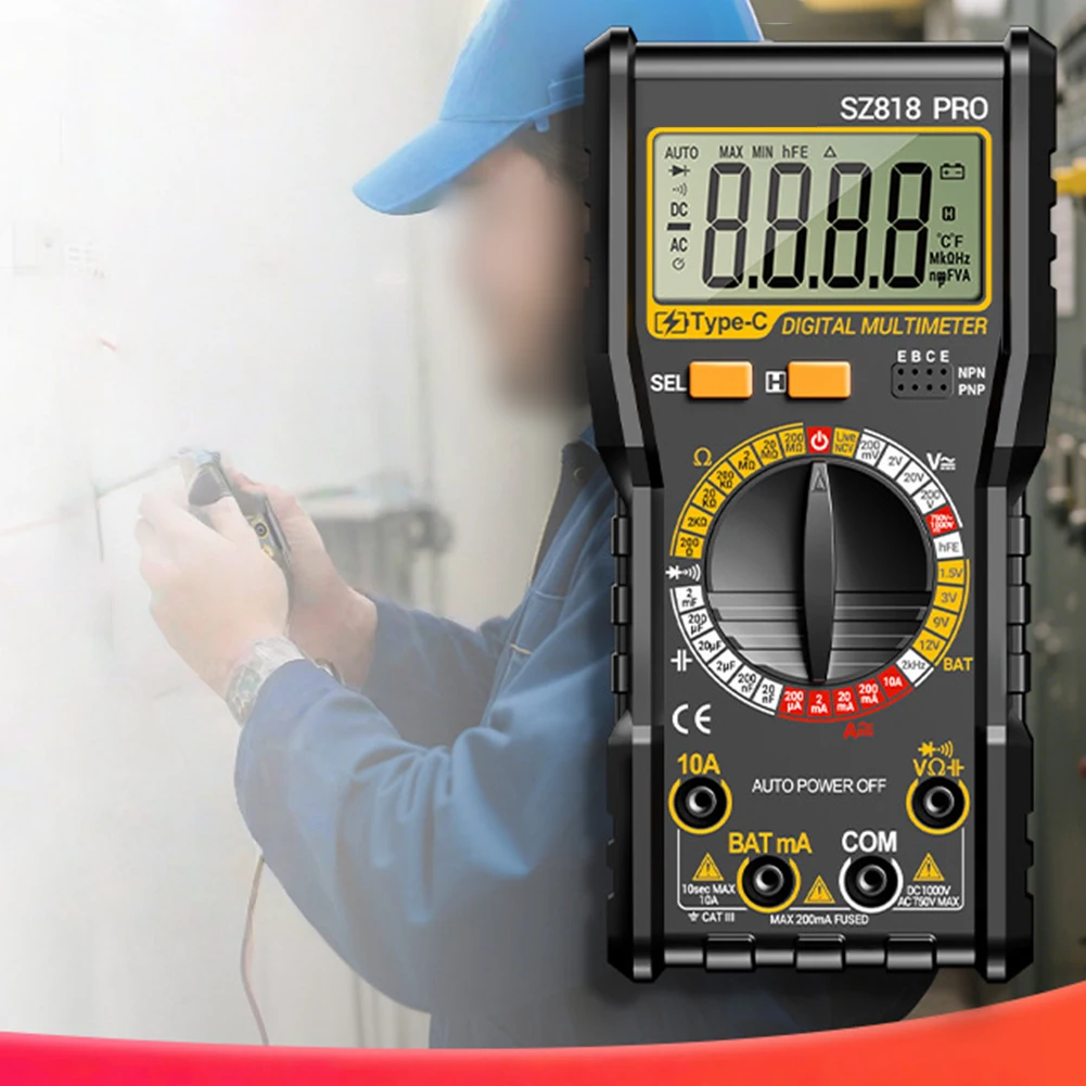 Multimetr cyfrowy ANENG SZ818 z funkcją pomiaru napięcia AC/DC i bezdotykowym wykrywaniem napięcia NCV do prac elektrycznych