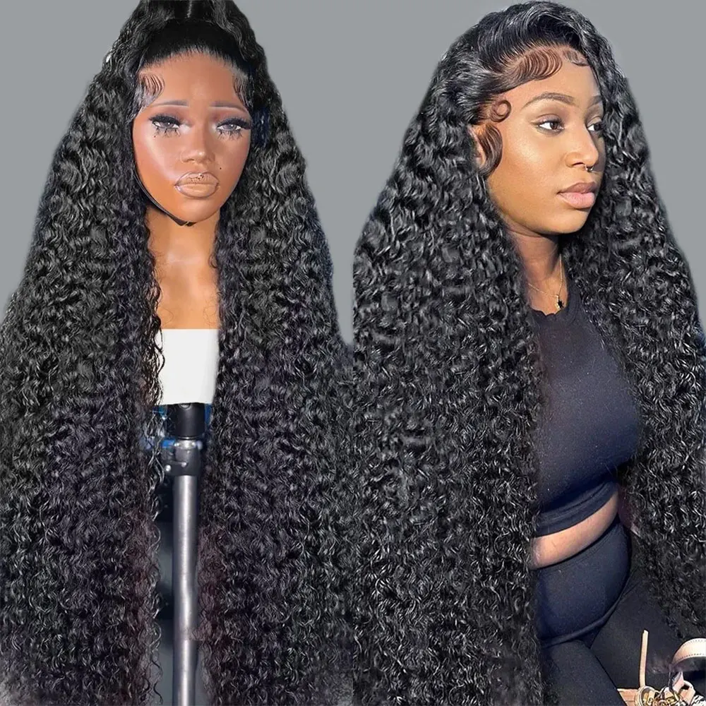 

32 Inches 13x4 Water Curly Remy Full Lace Front Wig 13x6 Lace Frontal Human Hair Wig Deep Wave Preplucked Hair For Women On Sale
