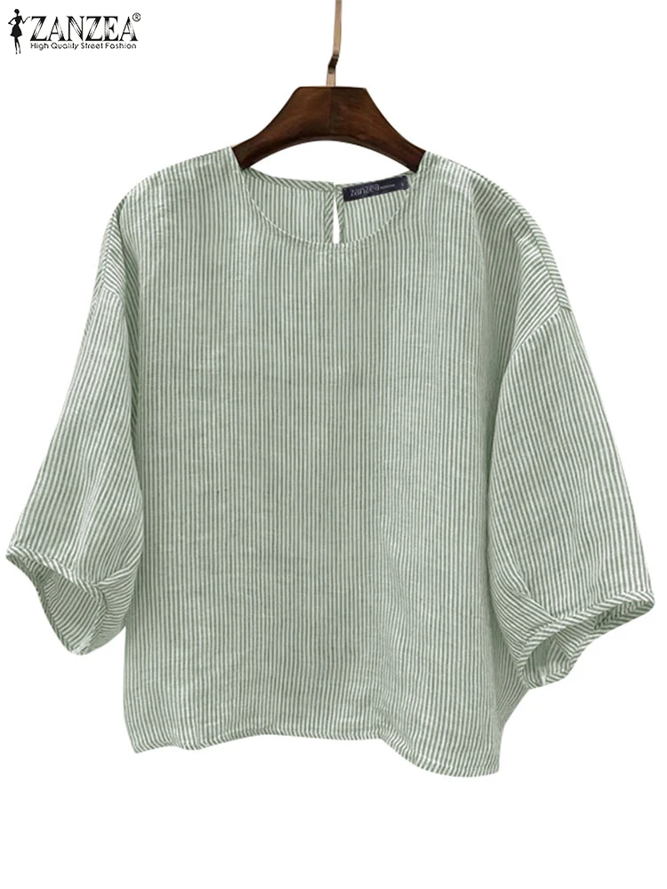Camicetta da lavoro elegante da donna con maniche a 3/4 ZANZEA camicia estiva a righe Casual O collo lavoro Blusas Femininas sciolto top da vacanza tunica