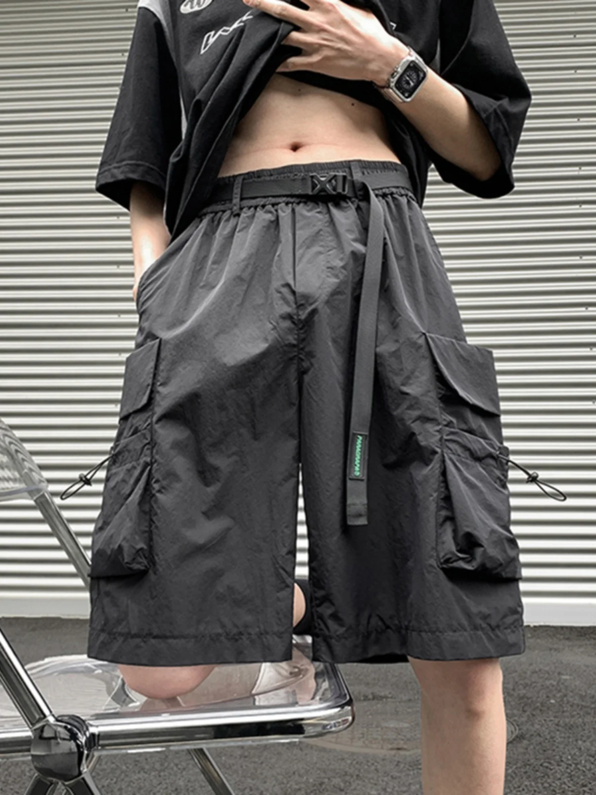 

Спецодежда из ледяного шелка, мужские летние тонкие американские брюки High Street Qui Dry, повседневные брюки пяти четвертей, свободный крой, модный бренд