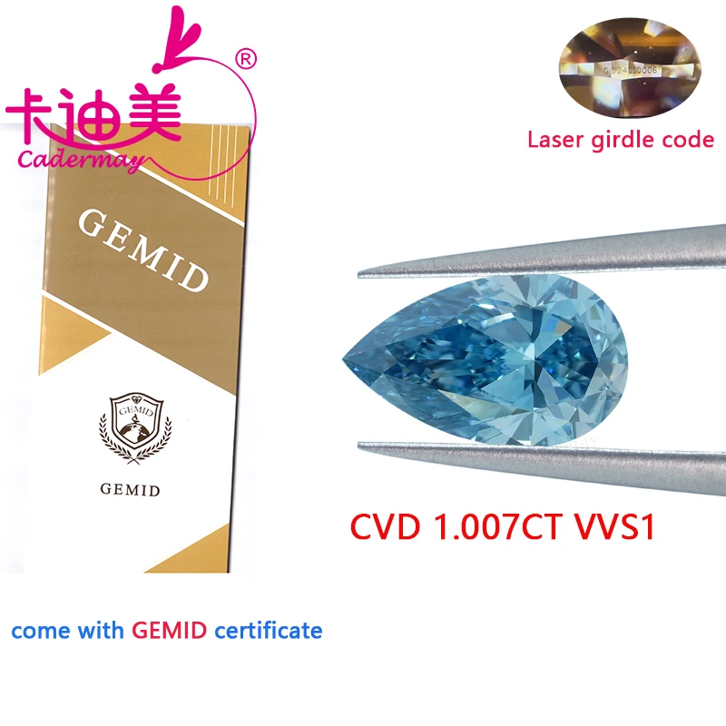 Pear Shape Blue Color VS2 Clarity CVD Lab Grown Diamond Loose Stone With Certificate For Wedding Fine Jewelry Making