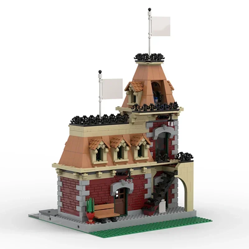 Moc Building Blocks Modular Street View สถานีรถไฟการวิเคราะห์อิฐ DIY ประกอบของเล่นก่อสร้างสําหรับวันหยุดเด็กของขวัญ