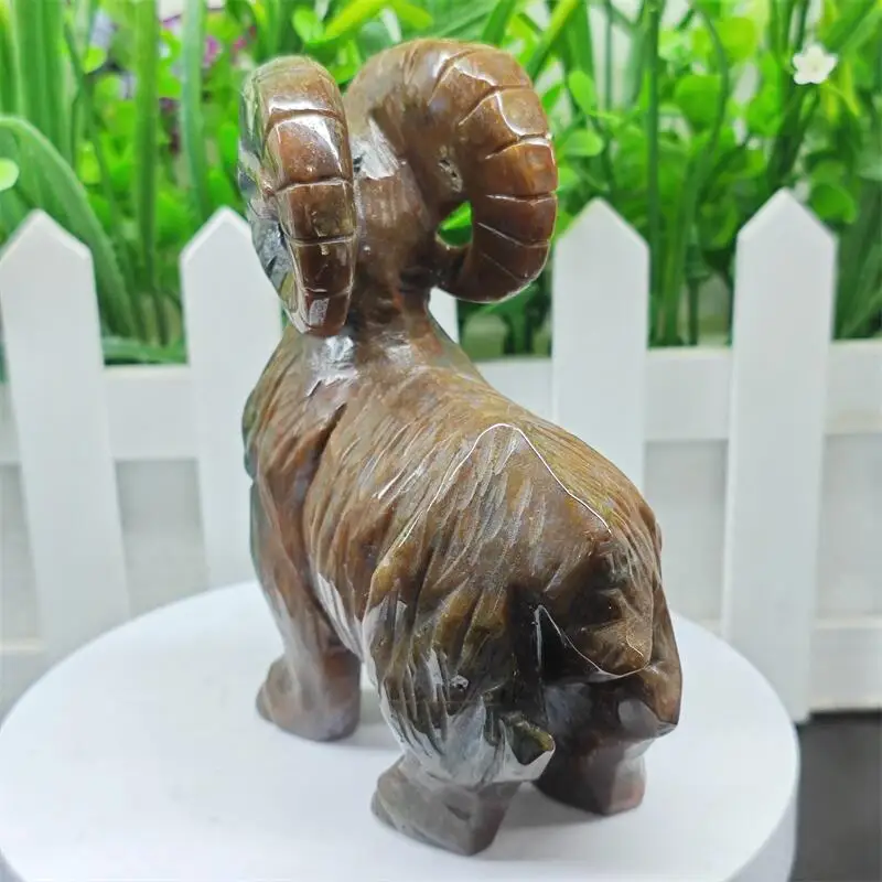 Natural Ocean Jasper Sheep Goat Carving Healing Stone Energy Gemstone Cute Home Office Decoration Gift 1PCS