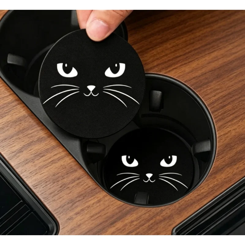2Pcs Cute Cat Car Water Cup Pad Holders Non-slip Rubber Mat for Bottle Holder Insert Coaster Auto Interior Anti-skid Cup Holders