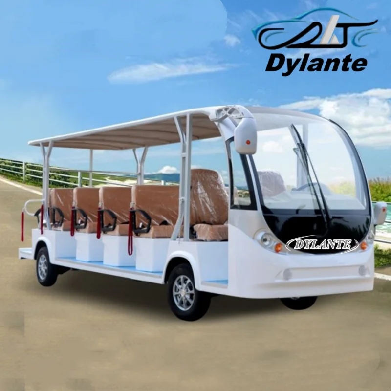 11-Seat Electric Sightseeing Golf Cart, High-Quality Steering Wheel Control, Campus Is Closed Tourist Shuttle