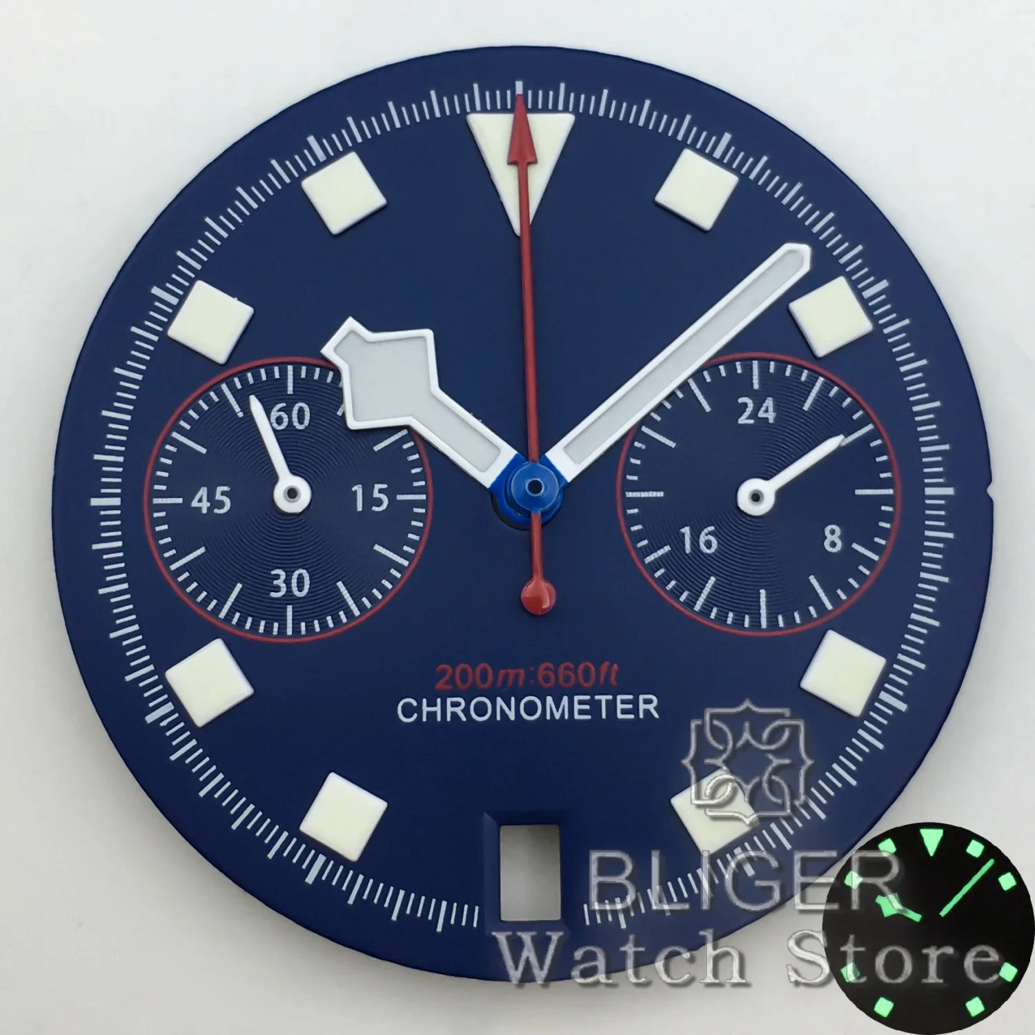 BLIGER 30mm B5FXD Watch Dial Black Blue White Snowflake Hand Set C3 Luminous 6 o'clock Date Fits VK64 Movement Replacement Parts