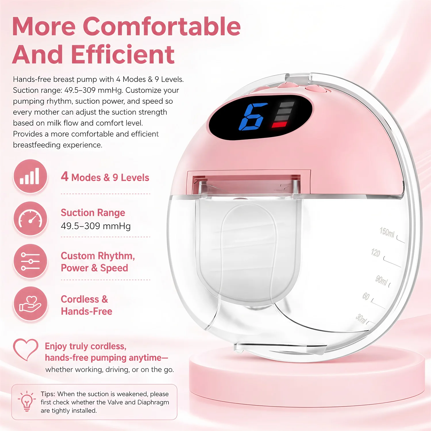 Wearable Breast Pump Hands Free Electric Wearable Breast Pumps Slient BPA-free Breastfeeding Milk Collector Wearable Breast Pump