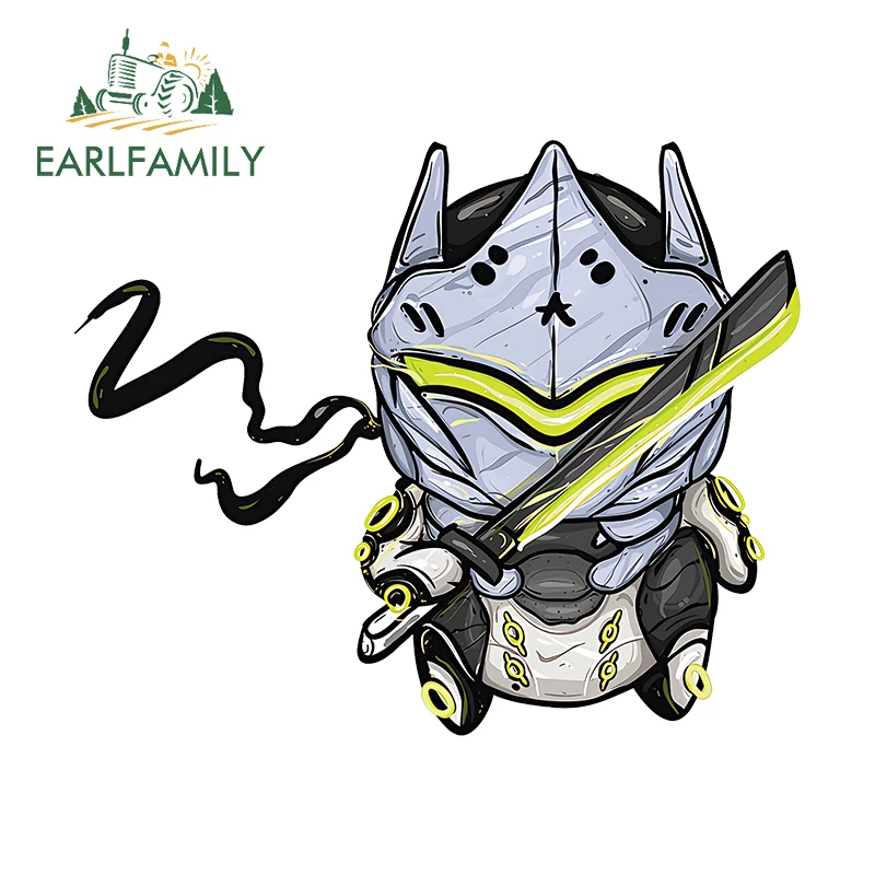 EARLFAMILY 13cm x 10.7cm Genji Chibi Characters Decal Cute Helmet Armor Car Stickers Cartoon Interesting Car Assessoires