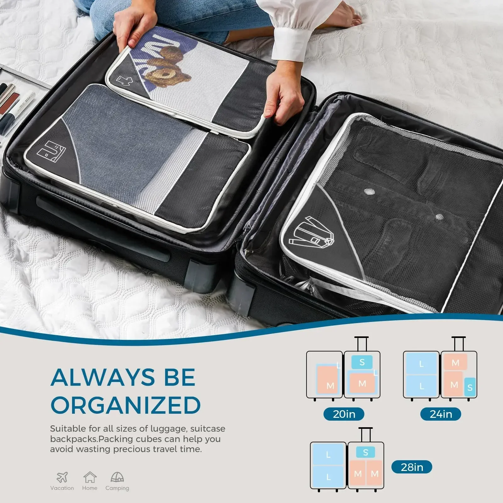5-6PCS Compressed Packing Cubes Travel Storage Set With Shoe Bag Mesh Visual Luggage Organizer Portable Lightweight Suitcase Bag