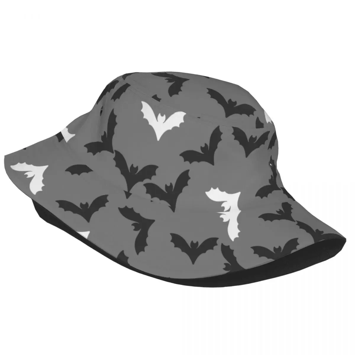 Women Bucket Hat Cute Cartoon Black And White Bats Grey Travel Headwear Lightweight Camping Fishing Cap Boonie Hat Gift Idea