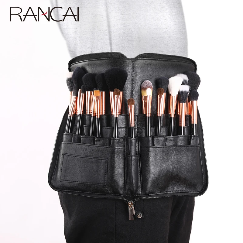 Makeup Brushes Waist Bag Zipper Holder Black Two Arrays Case Artist Pockets For 22/32pcs  Women Cosmetic Brush Case