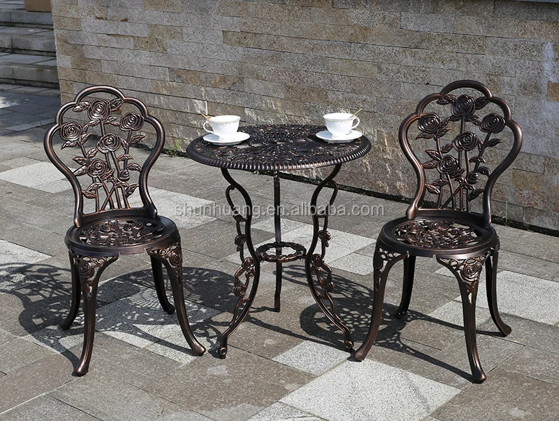 Cheap and nice cast aluminum furniture metal bistro set dismantling chairs with small coffee table